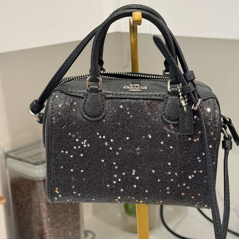Coach Micro Mini Bennett Star Black Glitter Crossbody Purse